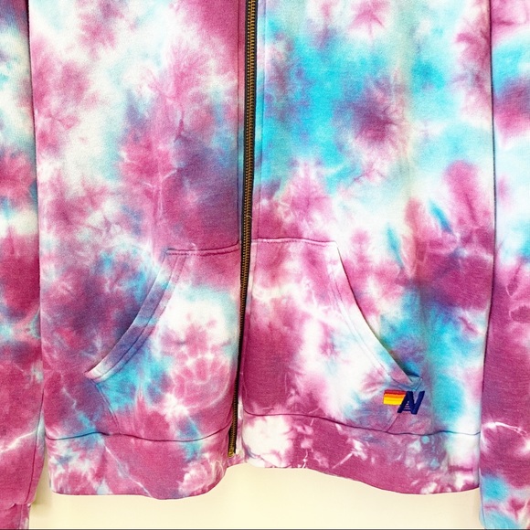 AVIATOR NATION Tie Dye Zip Up Hoodie turquoise purple XL unisex sweatshirt - Picture 5 of 11
